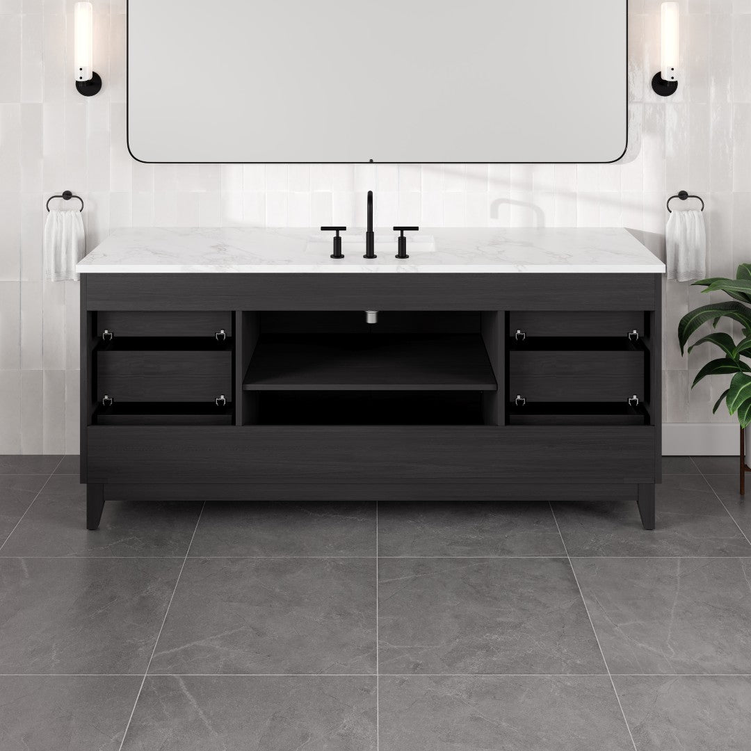 Graham 72 in. Blackwood Single Sink Bath Vanity with Arabescato Engineered Stone Top and Undermount Porcelain Sink