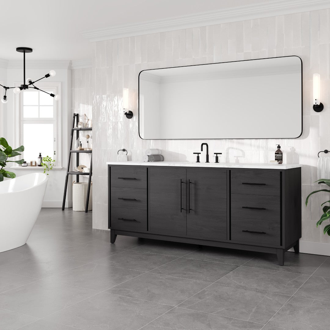 Graham 72 in. Blackwood Single Sink Bath Vanity with Arabescato Engineered Stone Top and Undermount Porcelain Sink