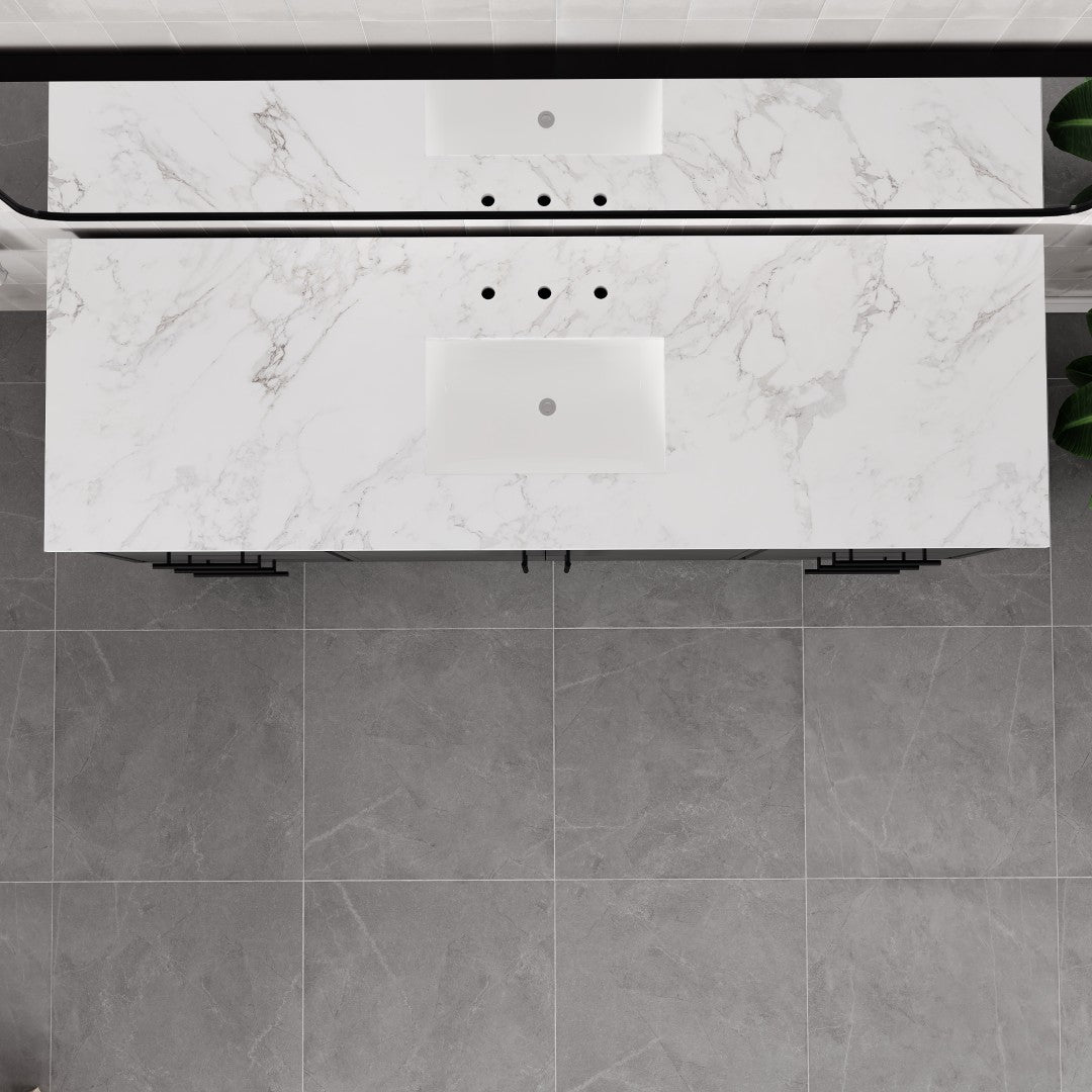 Graham 72 in. Blackwood Single Sink Bath Vanity with Arabescato Engineered Stone Top and Undermount Porcelain Sink