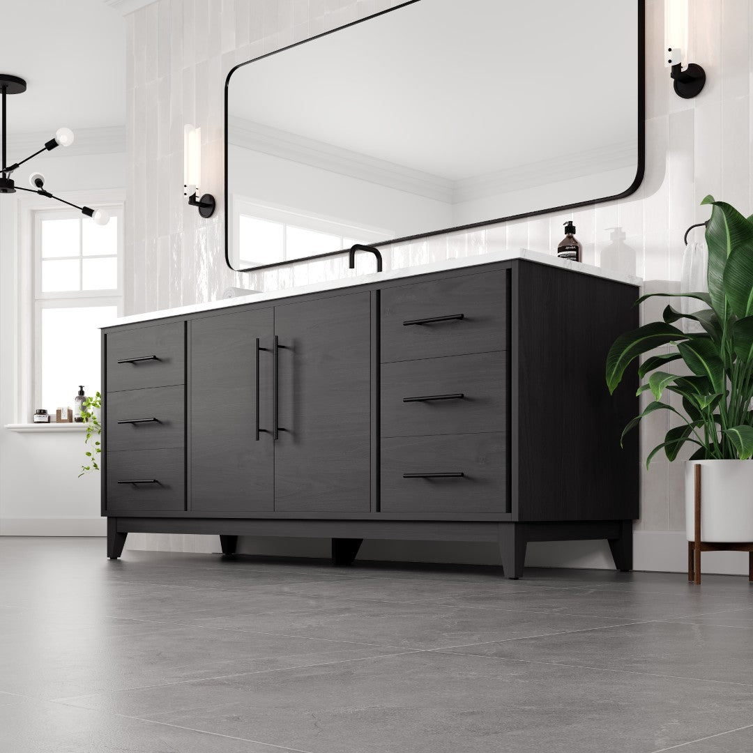 Graham 72 in. Blackwood Single Sink Bath Vanity with Arabescato Engineered Stone Top and Undermount Porcelain Sink