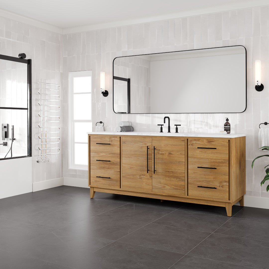 Graham 72 in. Oak Single Sink Bath Vanity with Arabescato Engineered Stone Top and Undermount Porcelain Sink
