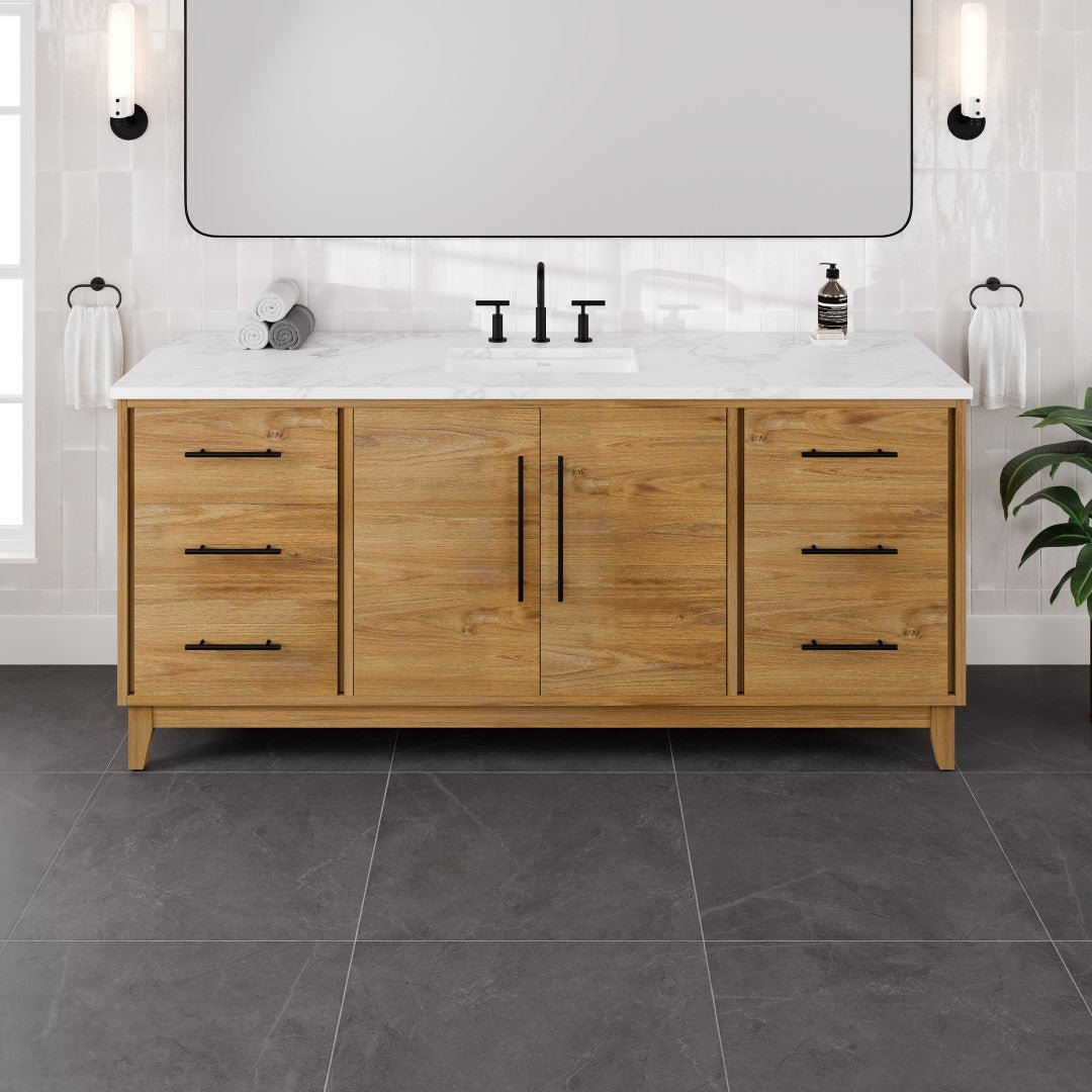 Graham 72 in. Oak Single Sink Bath Vanity with Arabescato Engineered Stone Top and Undermount Porcelain Sink - Bathroom Vanity by Eviva