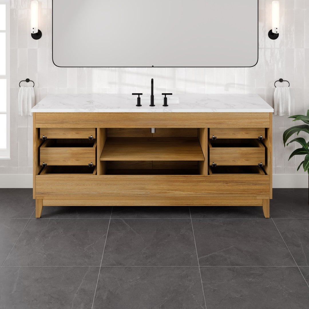 Graham 72 in. Oak Single Sink Bath Vanity with Arabescato Engineered Stone Top and Undermount Porcelain Sink
