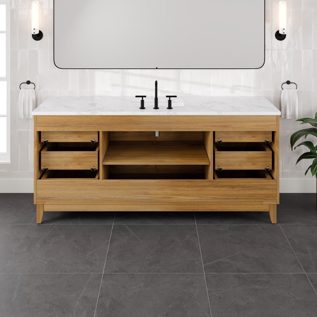 Graham 72 in. Oak Single Sink Bath Vanity with Arabescato Engineered Stone Top and Undermount Porcelain Sink - Bathroom Vanity by Eviva