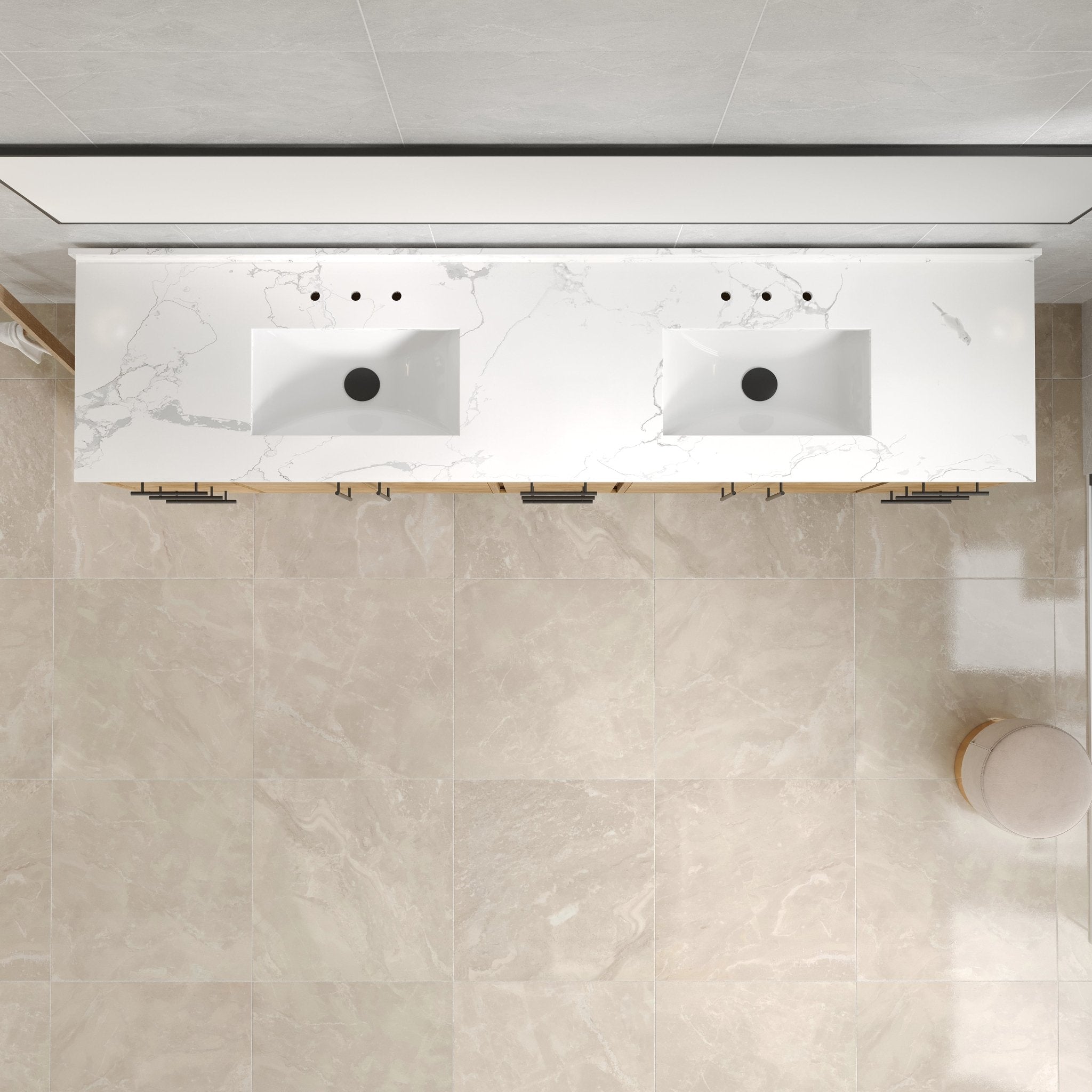 Graham 96 in. Oak Double Sink Bath Vanity with Arabescato Engineered Stone Top and Undermount Porcelain Sinks - Bathroom Vanity by Eviva
