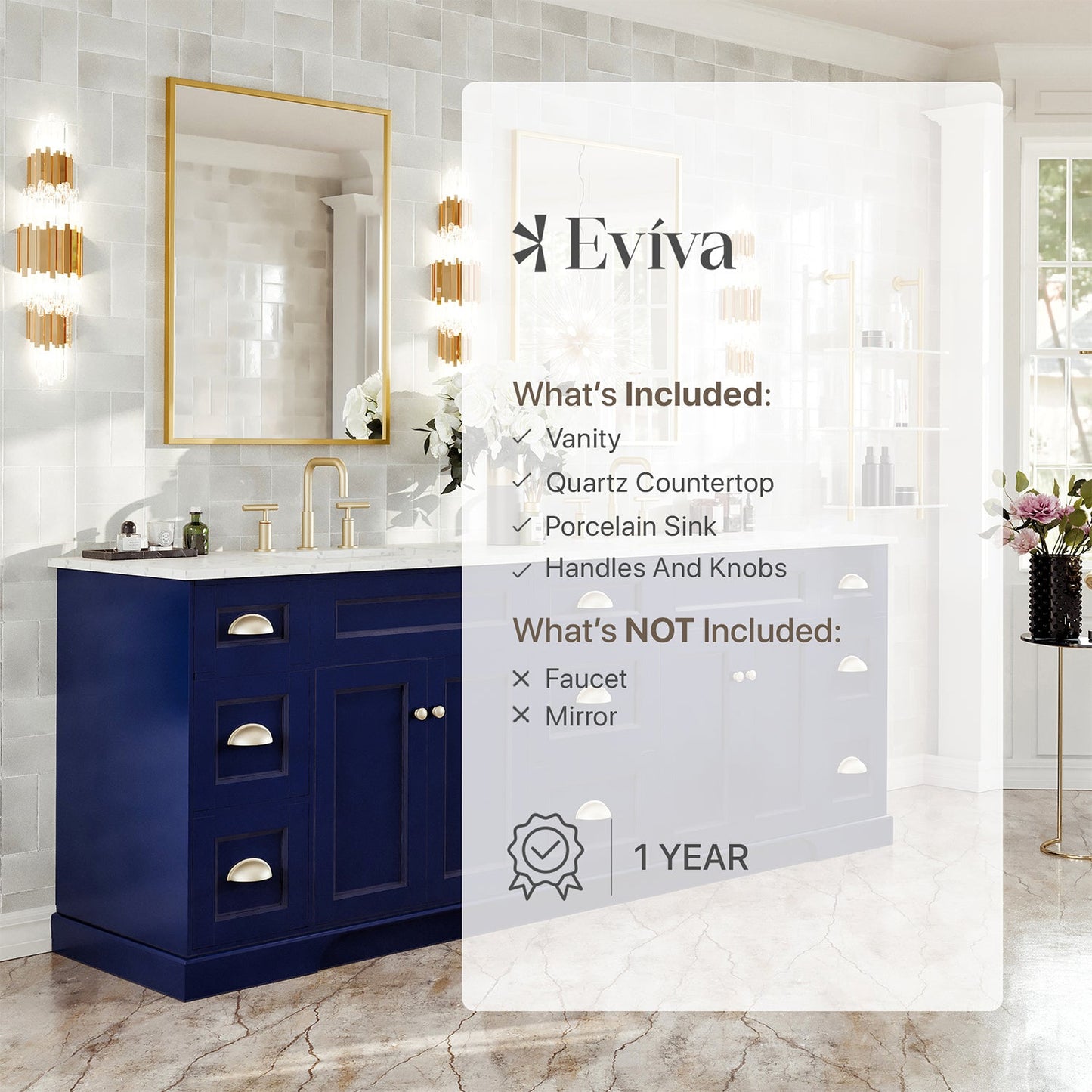 Epic 84"W x 22"D Blue Double Sink Bathroom Vanity with Carrara Quartz Countertop and Undermount Porcelain Sink