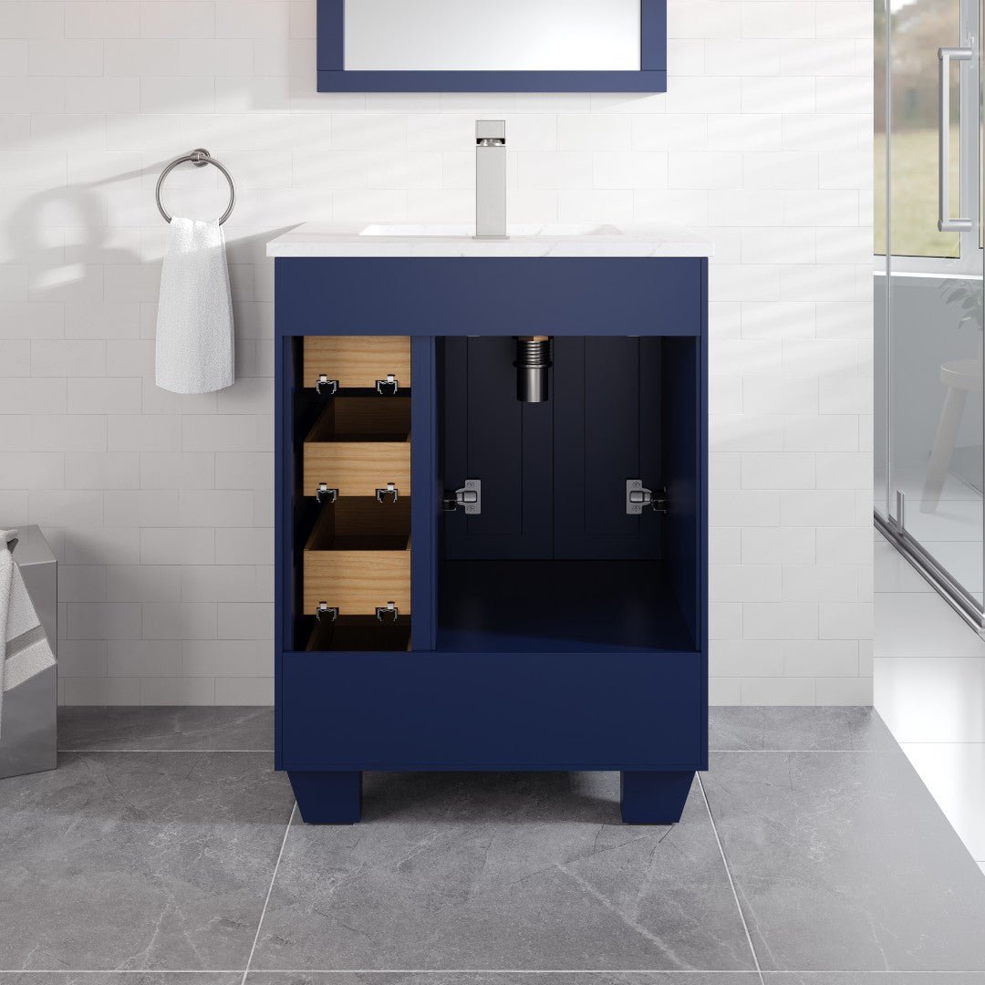 Acclaim 24 in. Blue Single Sink Bath Vanity with Carrara Quartz Top and Undermount Porcelain Sink - Bathroom Vanity by Eviva