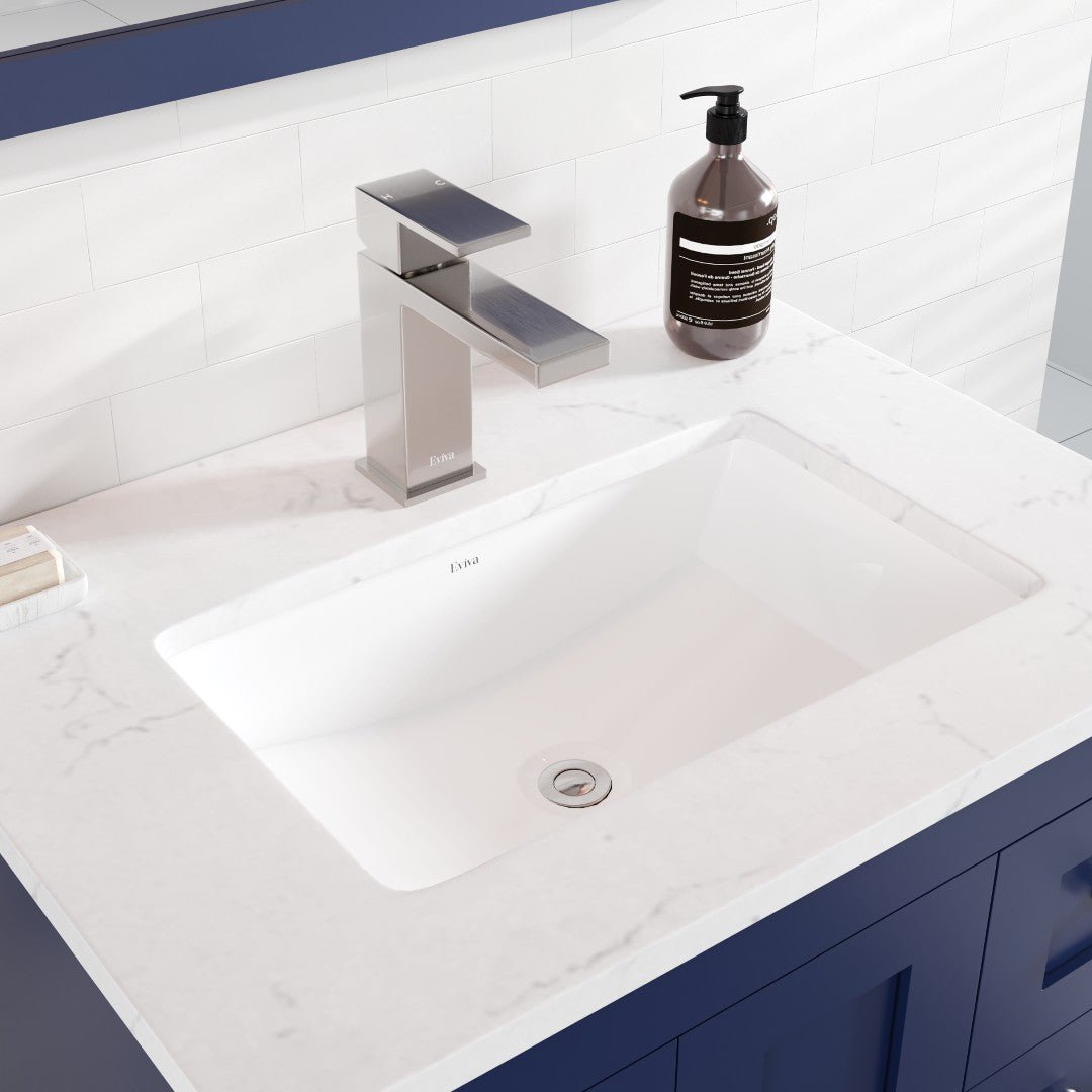 Acclaim 24 in. Blue Single Sink Bath Vanity with Carrara Quartz Top and Undermount Porcelain Sink - Bathroom Vanity by Eviva