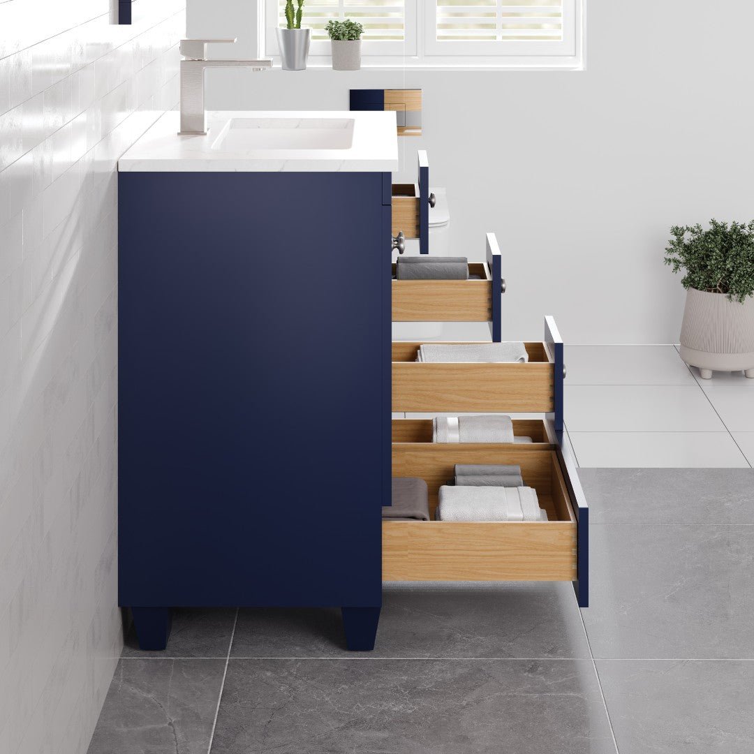 Acclaim 24 in. Blue Single Sink Bath Vanity with Carrara Quartz Top and Undermount Porcelain Sink - Bathroom Vanity by Eviva