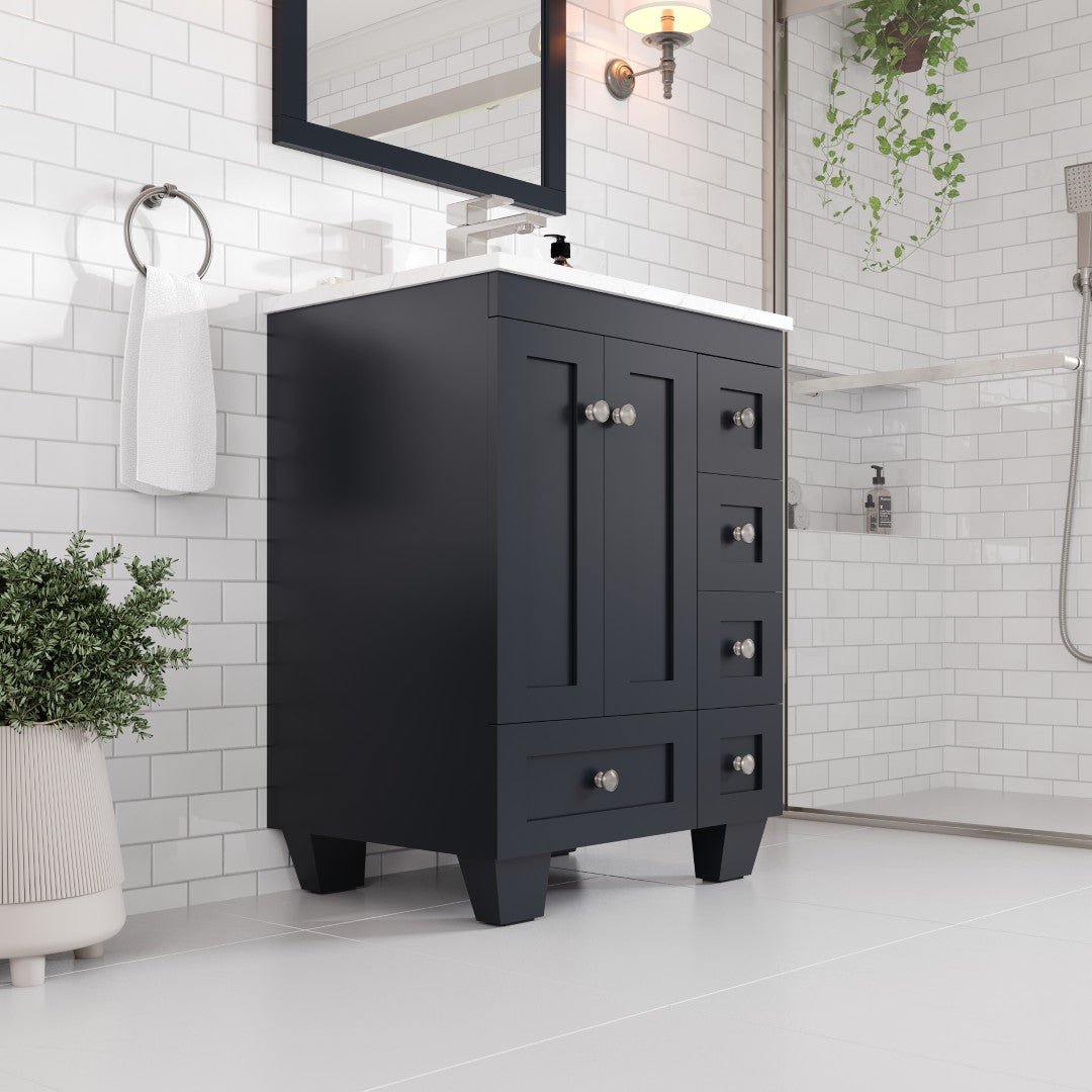 Acclaim 24 in. Dark Gray Single Sink Bath Vanity with Carrara Quartz Top and Undermount Porcelain Sink - Bathroom Vanity by Eviva