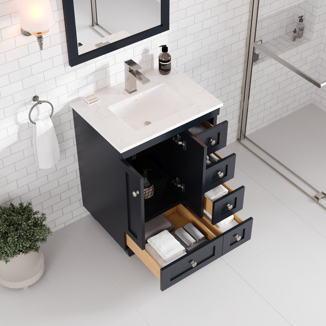Acclaim 24 in. Dark Gray Single Sink Bath Vanity with Carrara Quartz Top and Undermount Porcelain Sink - Bathroom Vanity by Eviva