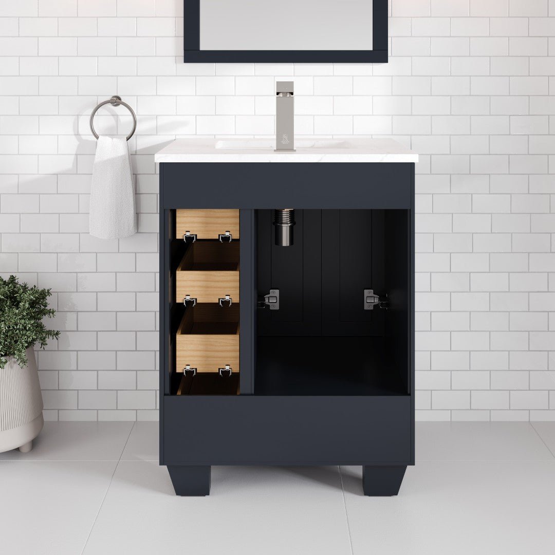 Acclaim 24 in. Dark Gray Single Sink Bath Vanity with Carrara Quartz Top and Undermount Porcelain Sink - Bathroom Vanity by Eviva