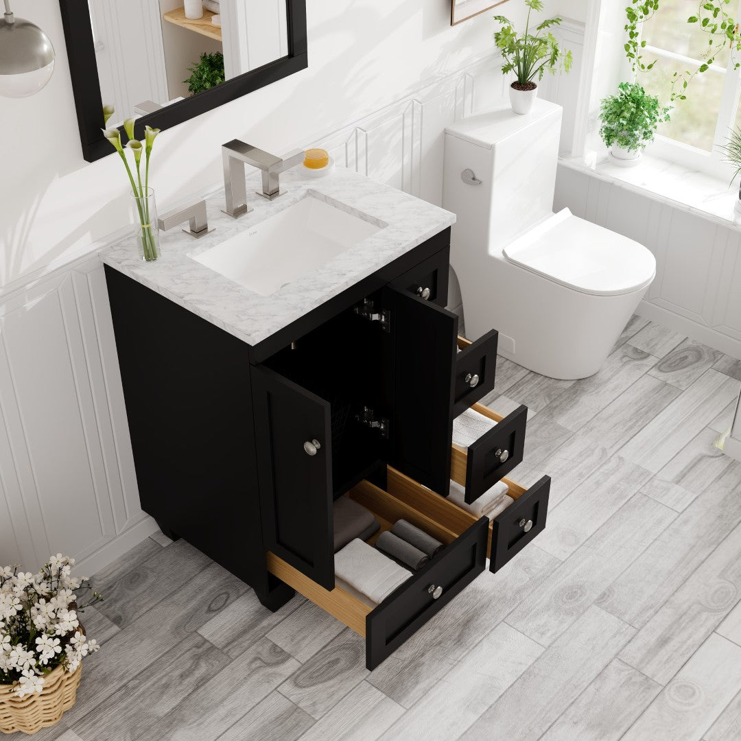 Acclaim 24" Espresso Single Sink Bath Vanity with Carrara Marble Top and Undermount Porcelain Sink