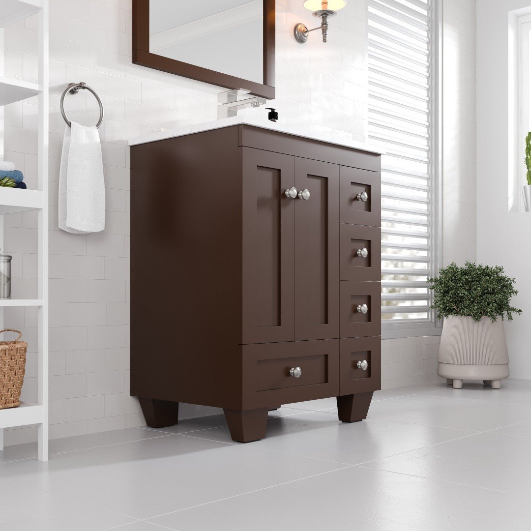 Acclaim 24 in. Teak Single Sink Bath Vanity with Carrara Quartz Top and Undermount Porcelain Sink - Bathroom Vanity by Eviva