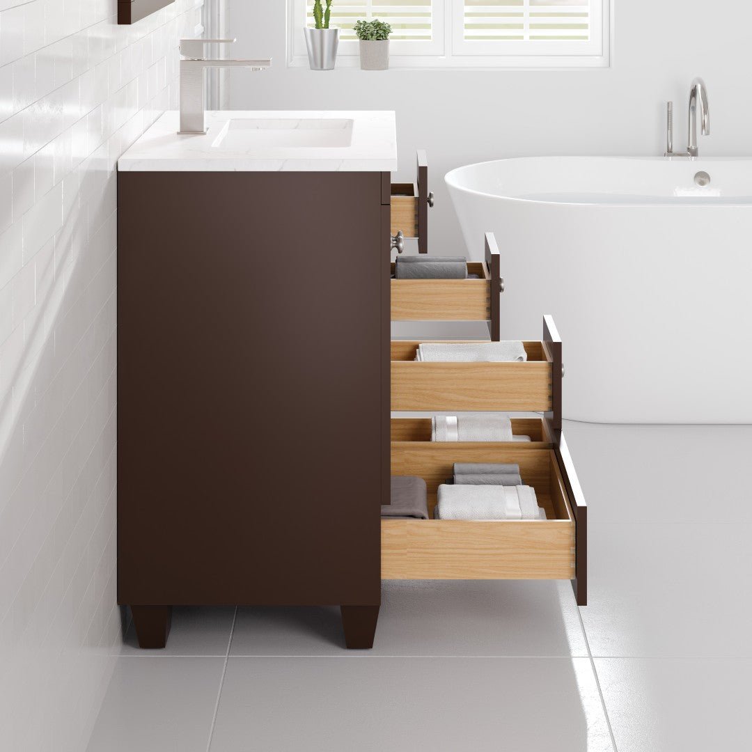 Acclaim 24 in. Teak Single Sink Bath Vanity with Carrara Quartz Top and Undermount Porcelain Sink - Bathroom Vanity by Eviva