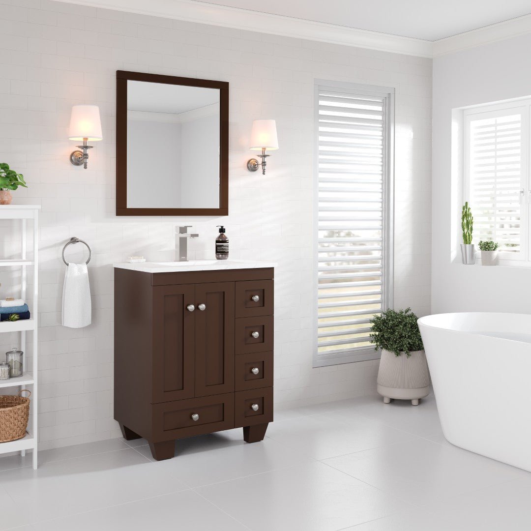 Acclaim 24 in. Teak Single Sink Bath Vanity with Carrara Quartz Top and Undermount Porcelain Sink - Bathroom Vanity by Eviva