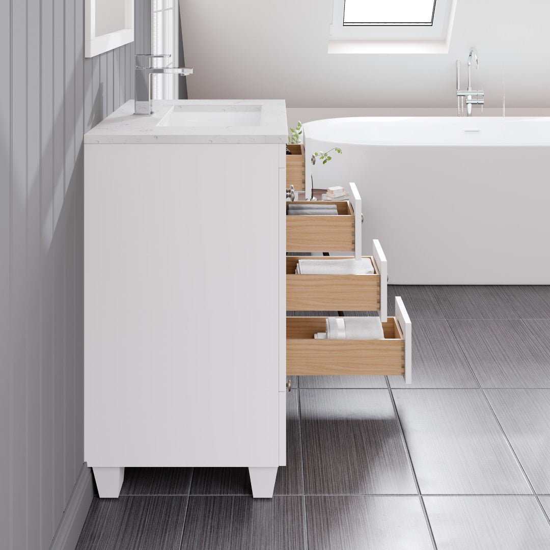 Acclaim 24 in. White Single Sink Bath Vanity with Carrara Quartz Top and Undermount Porcelain Sink - Bathroom Vanity by Eviva