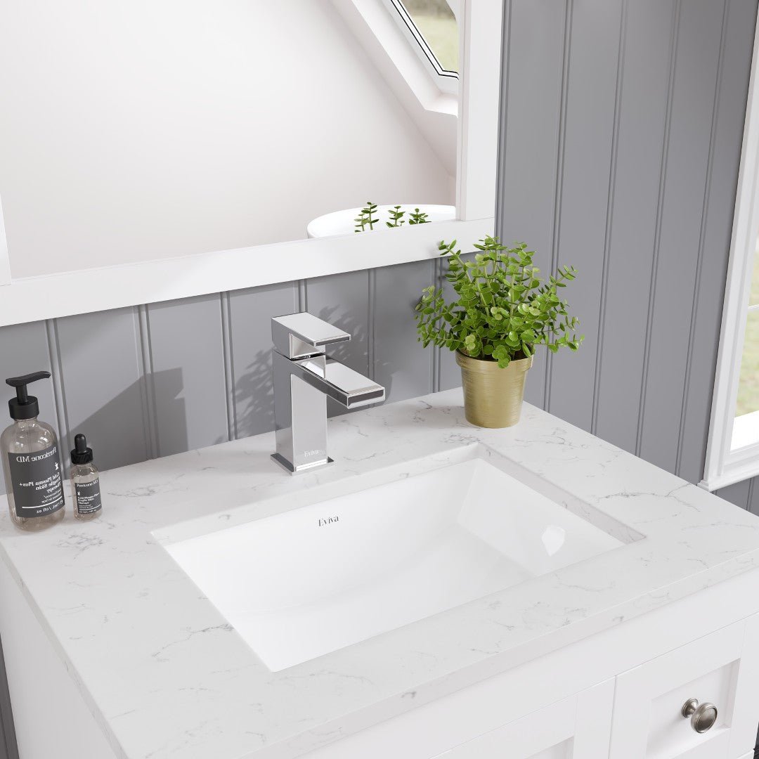 Acclaim 24 in. White Single Sink Bath Vanity with Carrara Quartz Top and Undermount Porcelain Sink - Bathroom Vanity by Eviva