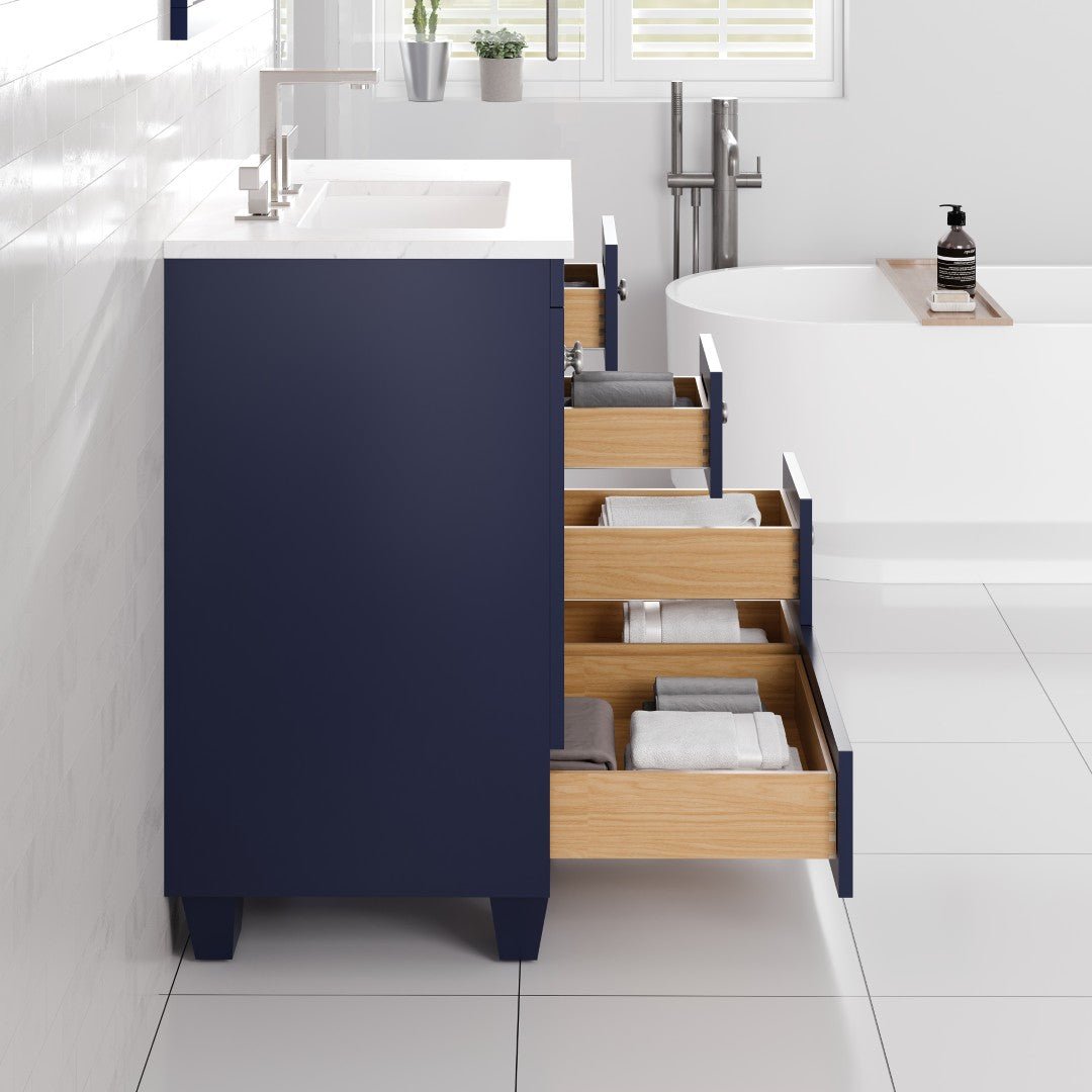 Acclaim 28 in. Blue Single Sink Bath Vanity with Carrara Quartz Top and Undermount Porcelain Sink - Bathroom Vanity by Eviva