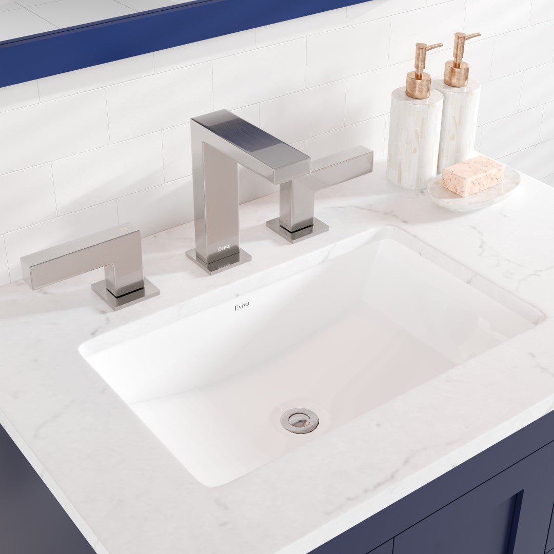 Acclaim 28 in. Blue Single Sink Bath Vanity with Carrara Quartz Top and Undermount Porcelain Sink - Bathroom Vanity by Eviva