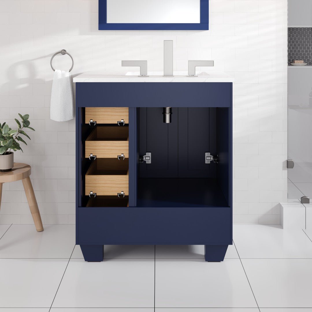 Acclaim 28 in. Blue Single Sink Bath Vanity with Carrara Quartz Top and Undermount Porcelain Sink - Bathroom Vanity by Eviva