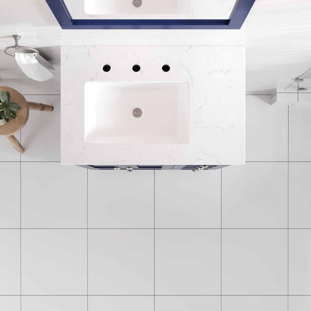 Acclaim 28 in. Blue Single Sink Bath Vanity with Carrara Quartz Top and Undermount Porcelain Sink - Bathroom Vanity by Eviva