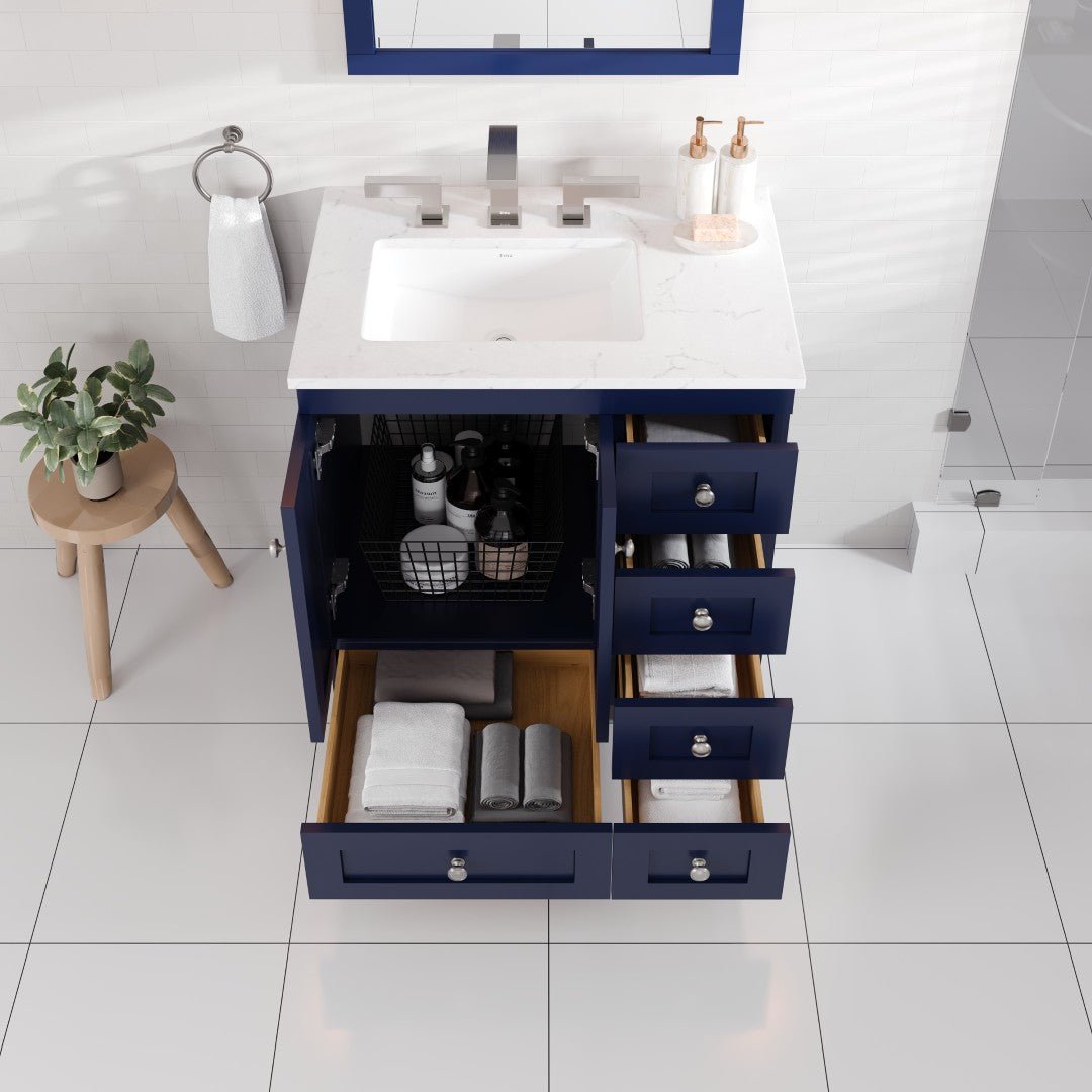 Acclaim 28 in. Blue Single Sink Bath Vanity with Carrara Quartz Top and Undermount Porcelain Sink - Bathroom Vanity by Eviva