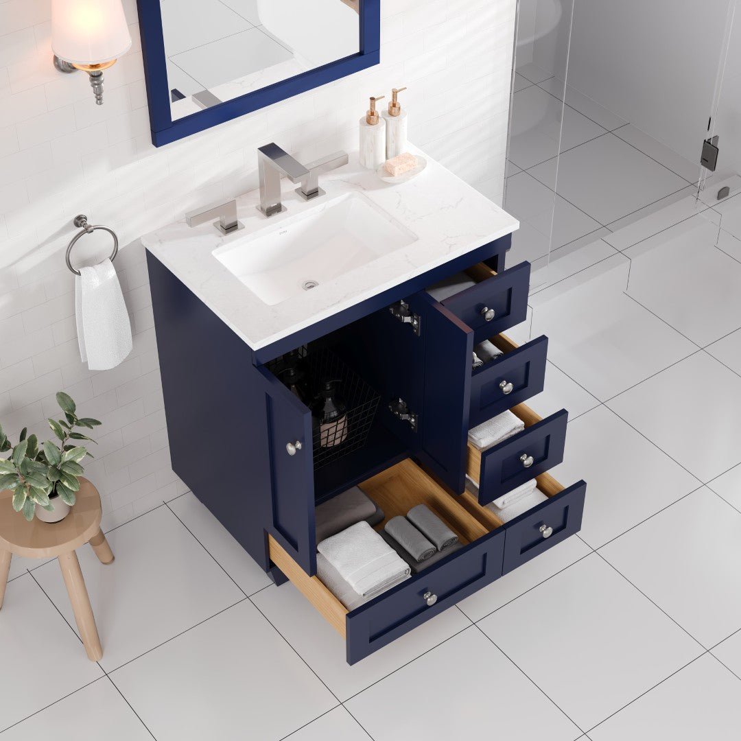 Acclaim 28 in. Blue Single Sink Bath Vanity with Carrara Quartz Top and Undermount Porcelain Sink - Bathroom Vanity by Eviva