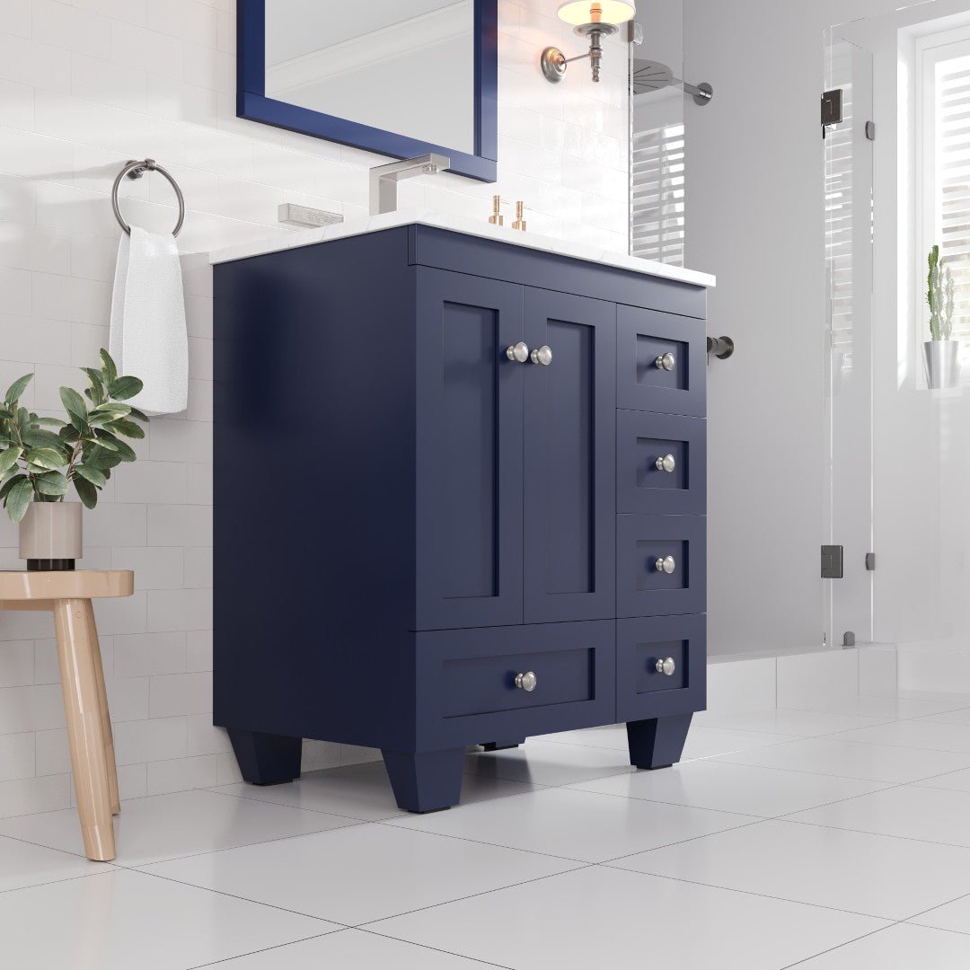 Acclaim 28 in. Blue Single Sink Bath Vanity with Carrara Quartz Top and Undermount Porcelain Sink - Bathroom Vanity by Eviva