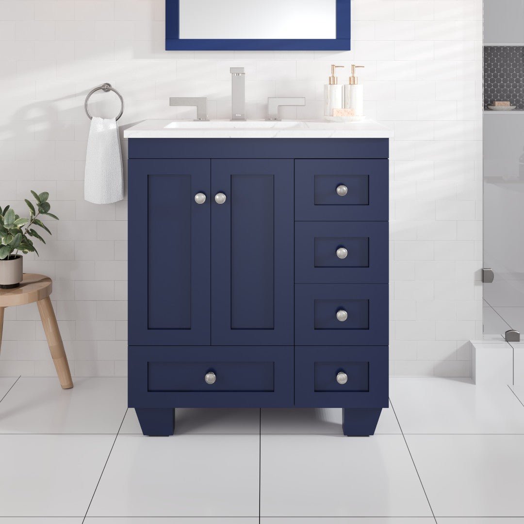Acclaim 28 in. Blue Single Sink Bath Vanity with Carrara Quartz Top and Undermount Porcelain Sink - Bathroom Vanity by Eviva