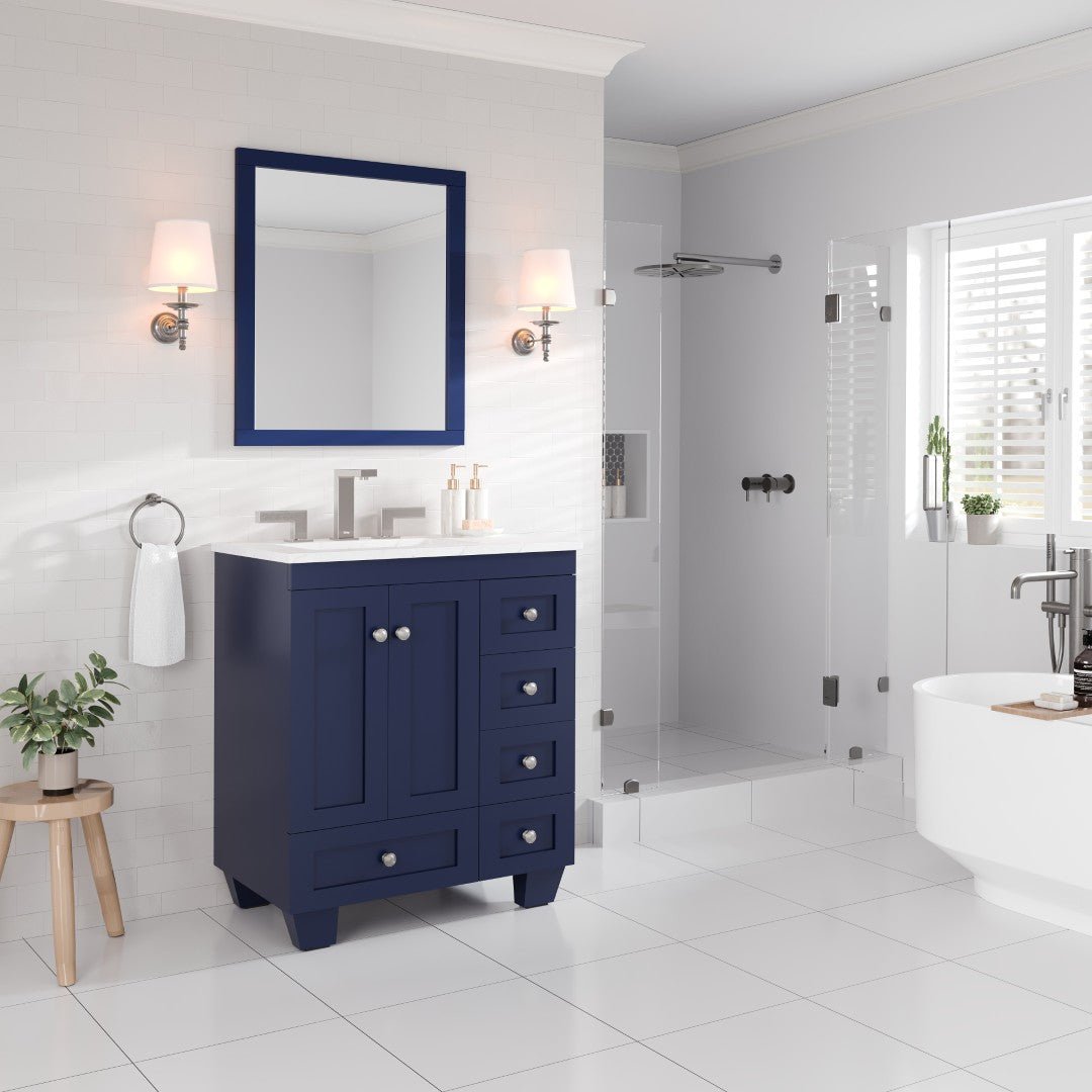 Acclaim 28 in. Blue Single Sink Bath Vanity with Carrara Quartz Top and Undermount Porcelain Sink - Bathroom Vanity by Eviva