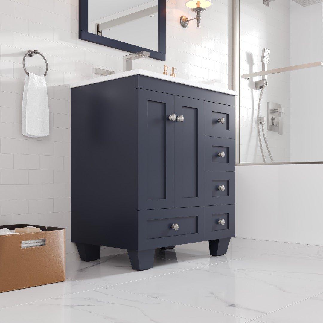 Acclaim 28 in. Dark Gray Single Sink Bath Vanity with Carrara Quartz Top and Undermount Porcelain Sink - Bathroom Vanity by Eviva