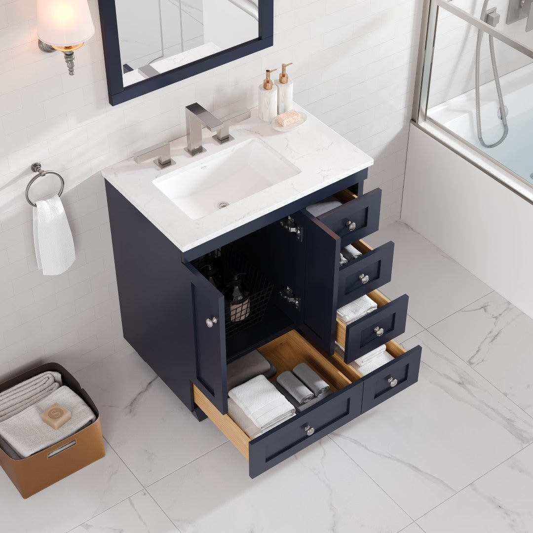 Acclaim 28 in. Dark Gray Single Sink Bath Vanity with Carrara Quartz Top and Undermount Porcelain Sink - Bathroom Vanity by Eviva