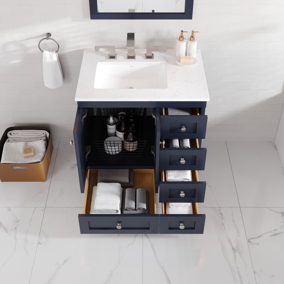 Acclaim 28 in. Dark Gray Single Sink Bath Vanity with Carrara Quartz Top and Undermount Porcelain Sink - Bathroom Vanity by Eviva