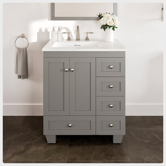 Acclaim 28"W x 22"D Gray Bathroom Vanity with Carrara Quartz Countertop and Undermount Porcelain Sink