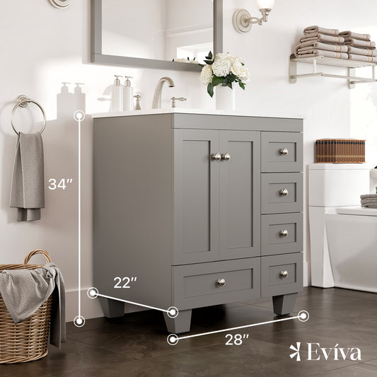 Acclaim 28"W x 22"D Gray Bathroom Vanity with Carrara Quartz Countertop and Undermount Porcelain Sink