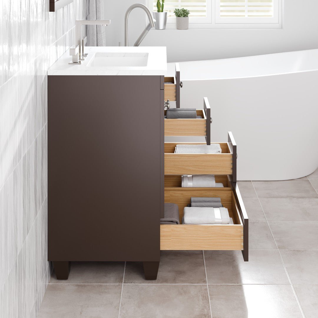 Acclaim 28 in. Teak Single Sink Bath Vanity with Carrara Quartz Top and Undermount Porcelain Sink - Bathroom Vanity by Eviva