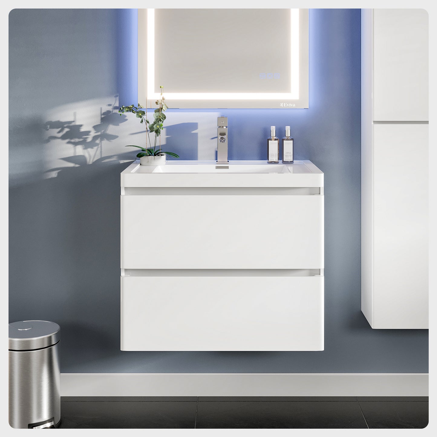 Glazzy 28"W x 19"D White Wall Mount Bathroom Vanity with Acrylic Countertop and Integrated Sink