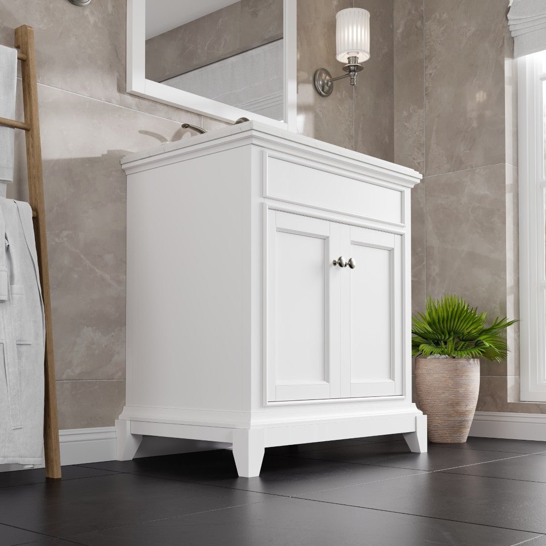 Elite Stamford 30 in. White Single Sink Bath Vanity with Carrara Quartz Top and Undermount Porcelain Sink - Bathroom Vanity by Eviva