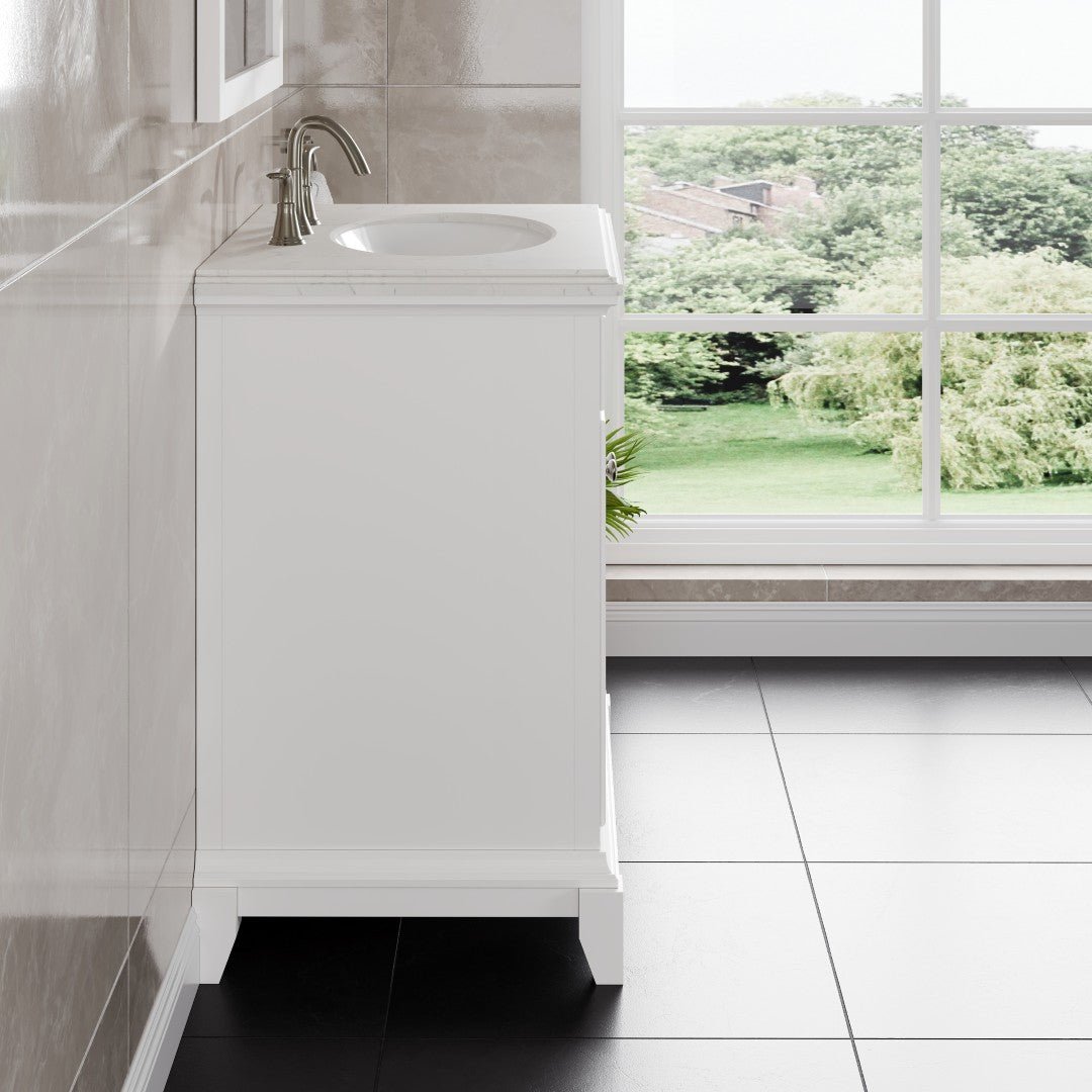 Elite Stamford 30 in. White Single Sink Bath Vanity with Carrara Quartz Top and Undermount Porcelain Sink - Bathroom Vanity by Eviva