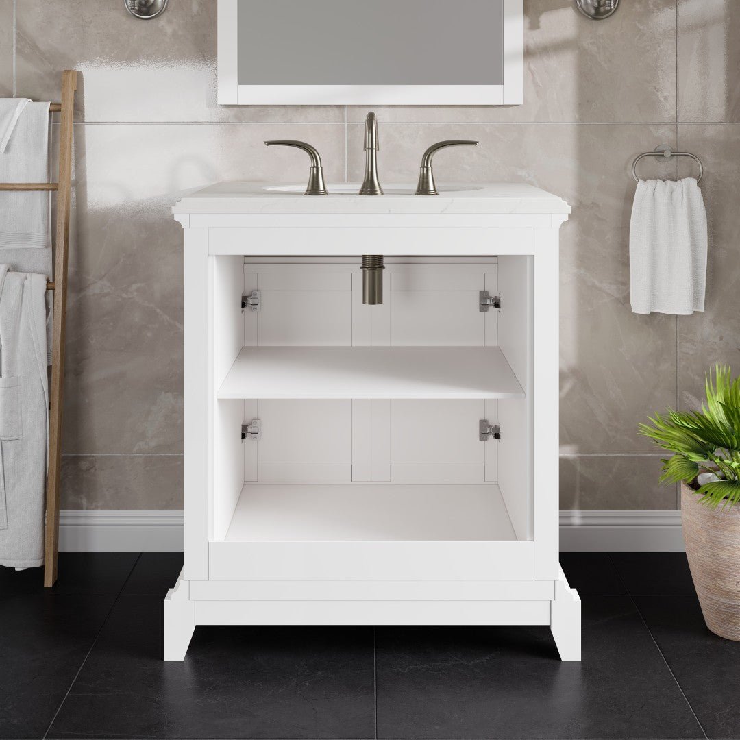 Elite Stamford 30 in. White Single Sink Bath Vanity with Carrara Quartz Top and Undermount Porcelain Sink - Bathroom Vanity by Eviva
