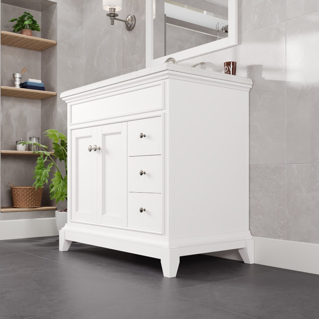 Elite Stamford 36 in. White Single Sink Bath Vanity with Carrara Quartz Top and Undermount Porcelain Sink