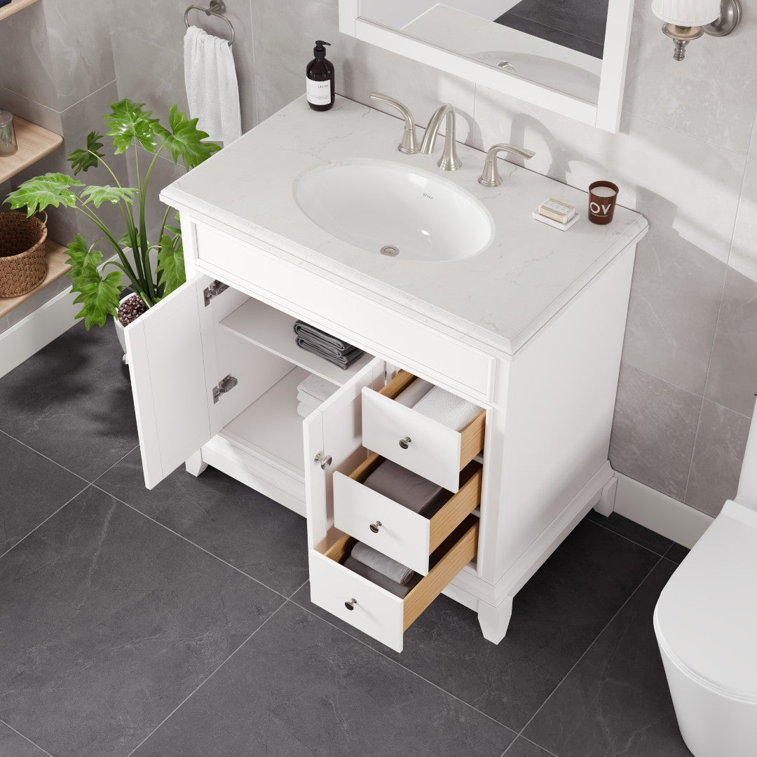Elite Stamford 36 in. White Single Sink Bath Vanity with Carrara Quartz Top and Undermount Porcelain Sink