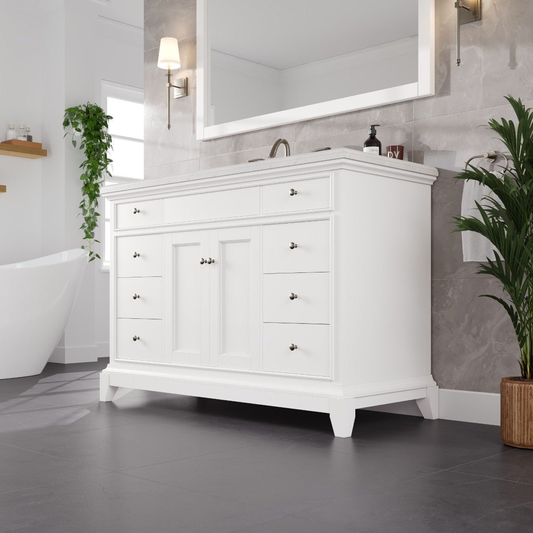 Elite Stamford 48 in. White Single Sink Bath Vanity with Carrara Quartz Top and Undermount Porcelain Sink - Bathroom Vanity by Eviva