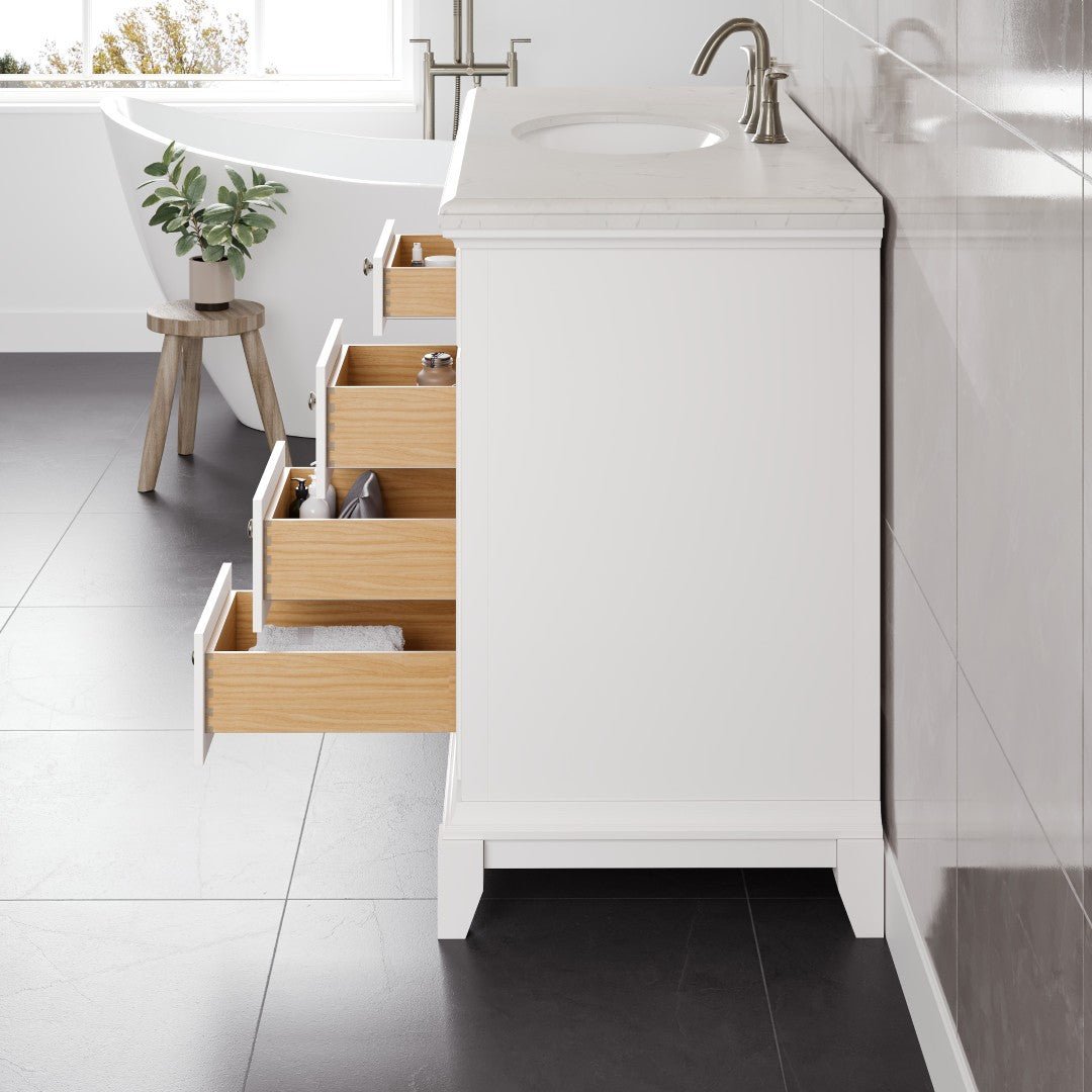 Elite Stamford 48 in. White Single Sink Bath Vanity with Carrara Quartz Top and Undermount Porcelain Sink - Bathroom Vanity by Eviva