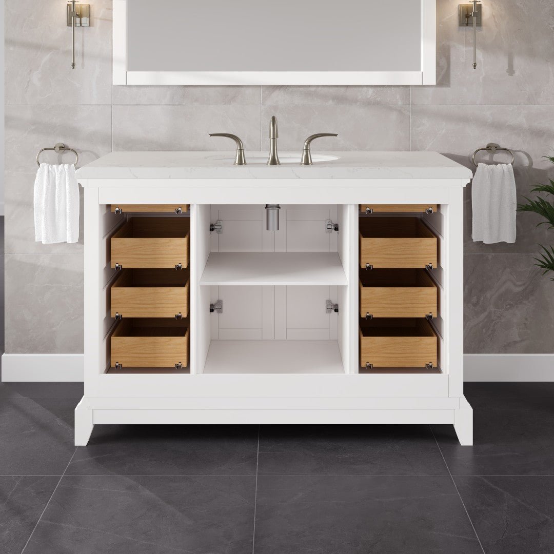 Elite Stamford 48 in. White Single Sink Bath Vanity with Carrara Quartz Top and Undermount Porcelain Sink - Bathroom Vanity by Eviva