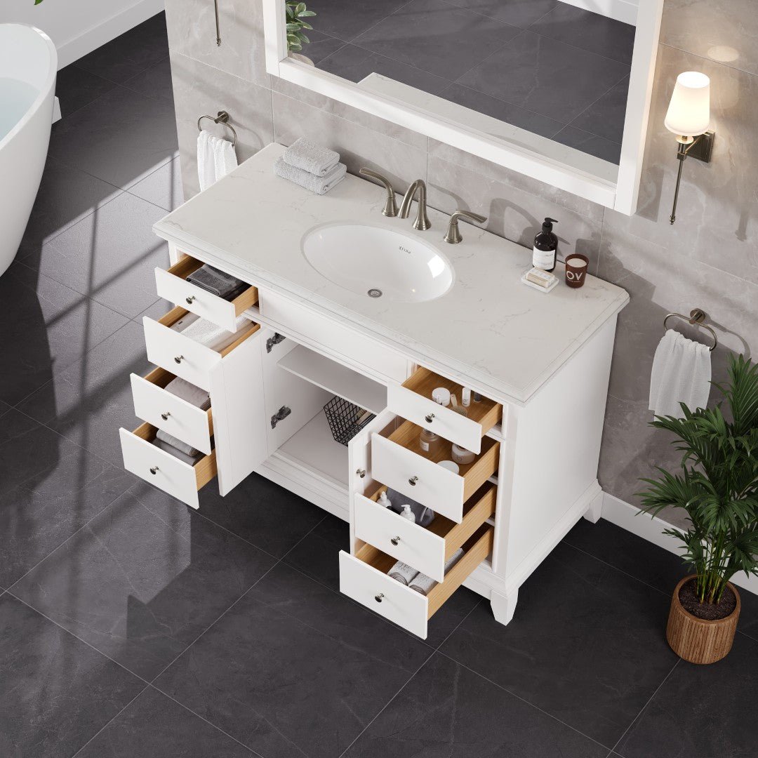 Elite Stamford 48 in. White Single Sink Bath Vanity with Carrara Quartz Top and Undermount Porcelain Sink - Bathroom Vanity by Eviva
