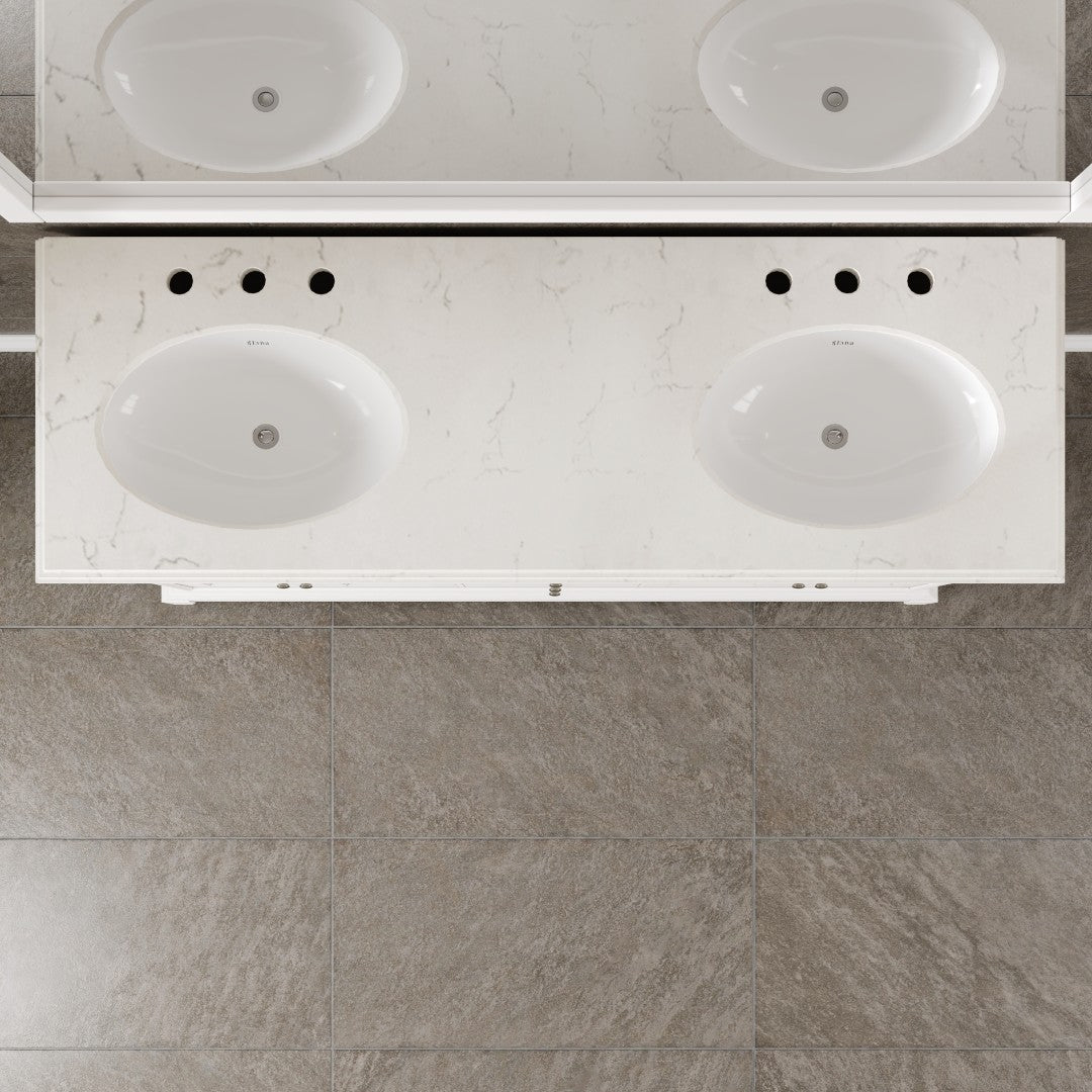 Elite Stamford 60 in. White Double Sink Bath Vanity with Carrara Quartz Top and Undermount Porcelain Sinks