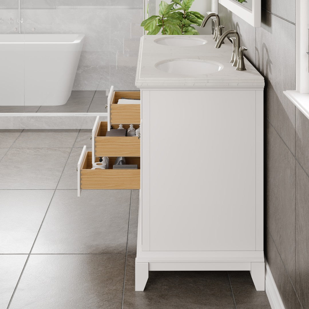 Elite Stamford 60 in. White Double Sink Bath Vanity with Carrara Quartz Top and Undermount Porcelain Sinks