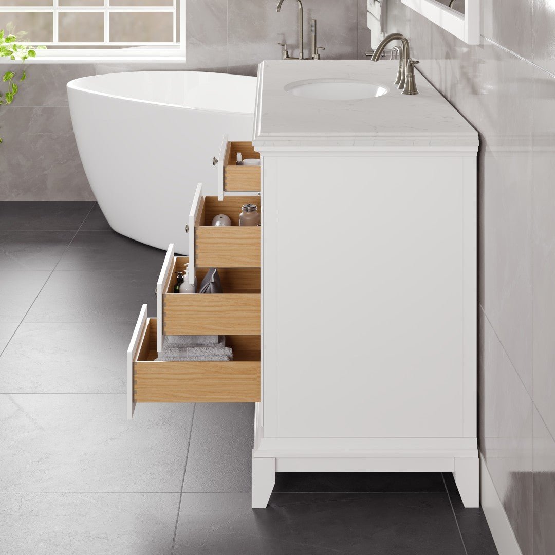 Elite Stamford 60 in. White Single Sink Bath Vanity with Carrara Quartz Top and Undermount Porcelain Sink - Bathroom Vanity by Eviva